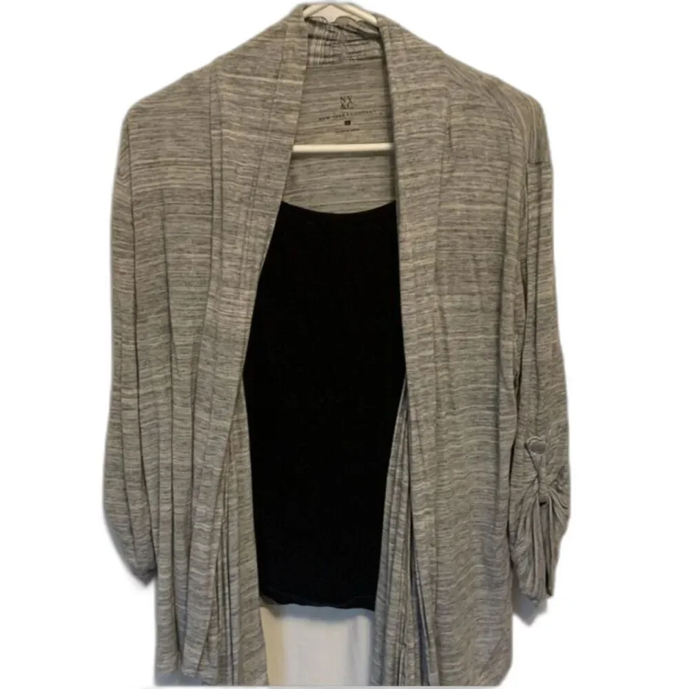 NEW YORK & COMPANY Women's Cardigan and Black Tank Top Chic Layering Set